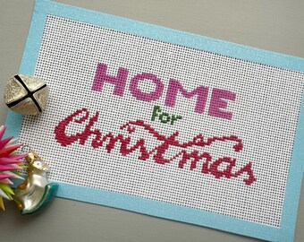 Home for Christmas | Hand Painted Needlepoint Canvas | 3x7 | 13 Mesh