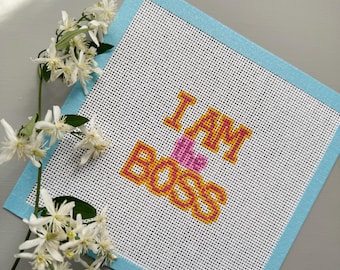 I Am the Boss | Funny Hand Painted Needlepoint Canvas | 4x4 | 13 Mesh