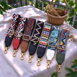 Wide Boho Bag Strap, Adjustable Replacement Crossbody Strap, Ethnic Woven Purse Strap, Gift for Her, Guitar Style Bag Strap for Handbag