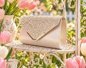 Glitter Clutch Bag, Handmade Evening Purse, Sparkly Envelope Handbag, Wedding Party Bag, Formal Cocktail Purse