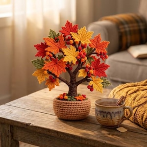 Autumn Crochet Tree Pattern PDF, Maple Leaf Amigurumi, Fall Home Decor