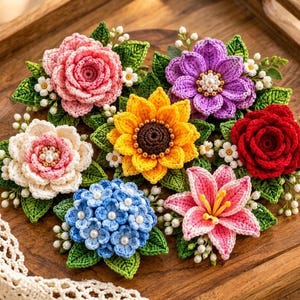 Flower Crochet Pattern, Crochet Flower Applique, Multi Use Crochet Flowers, Digital PDF Download