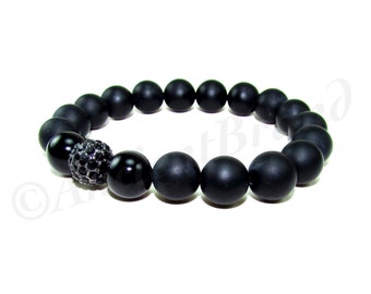 Raven Men's Black Matte Onyx Beaded Bracelet
