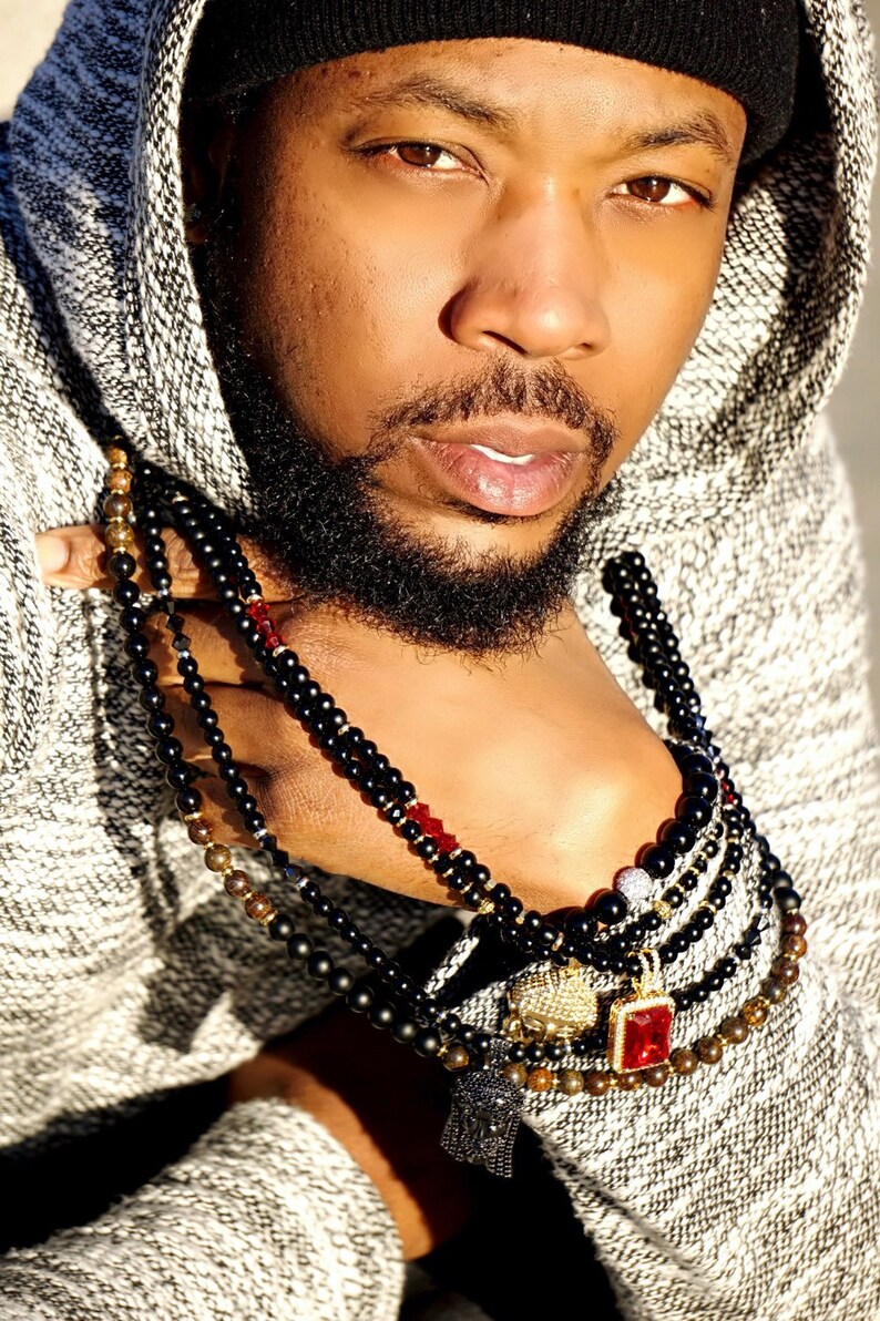 Men/'s 8mm Kanye Bronzite and Black Onyx Beaded Necklace