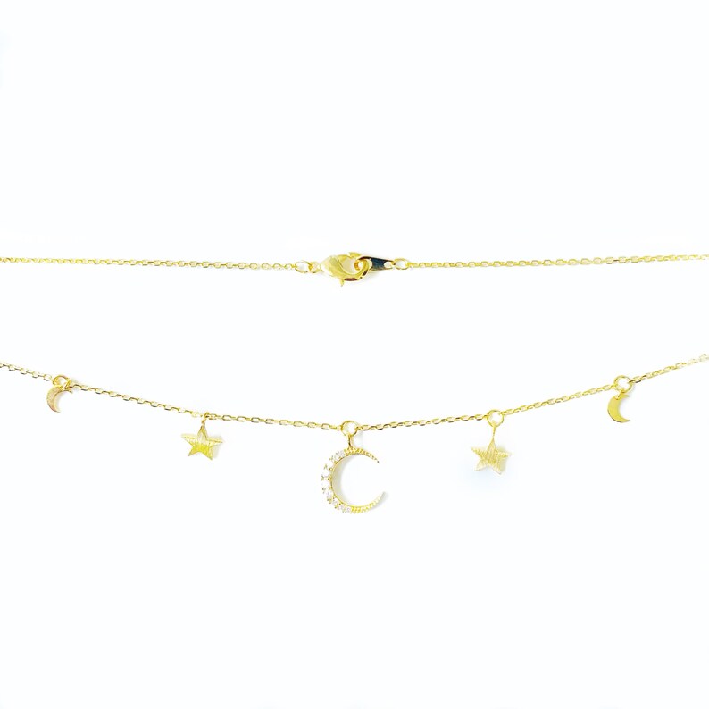 Dainty Wedding Bridesmaid Gift Simple Tiny CZ Crescent Moon /& Star Necklace Birthday Gift
