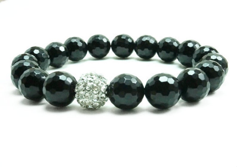 Unisex Bling Onyx Stretch Beaded Bracelet