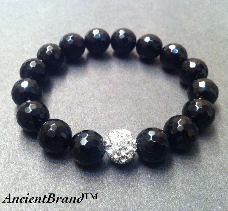 Unisex Bling Onyx Stretch Beaded Bracelet
