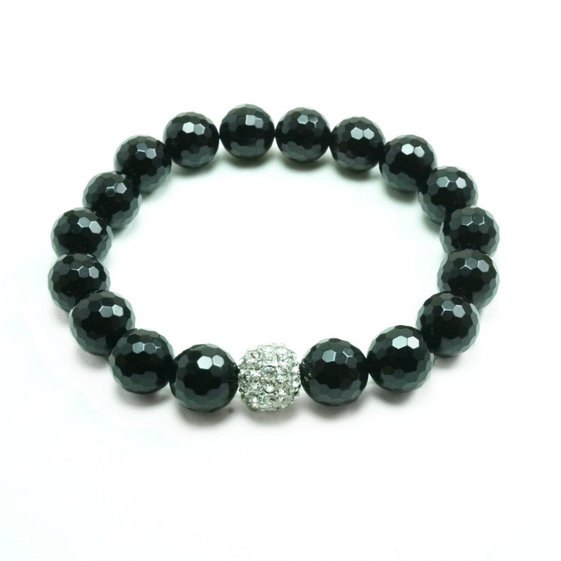 Unisex Bling Onyx Stretch Beaded Bracelet