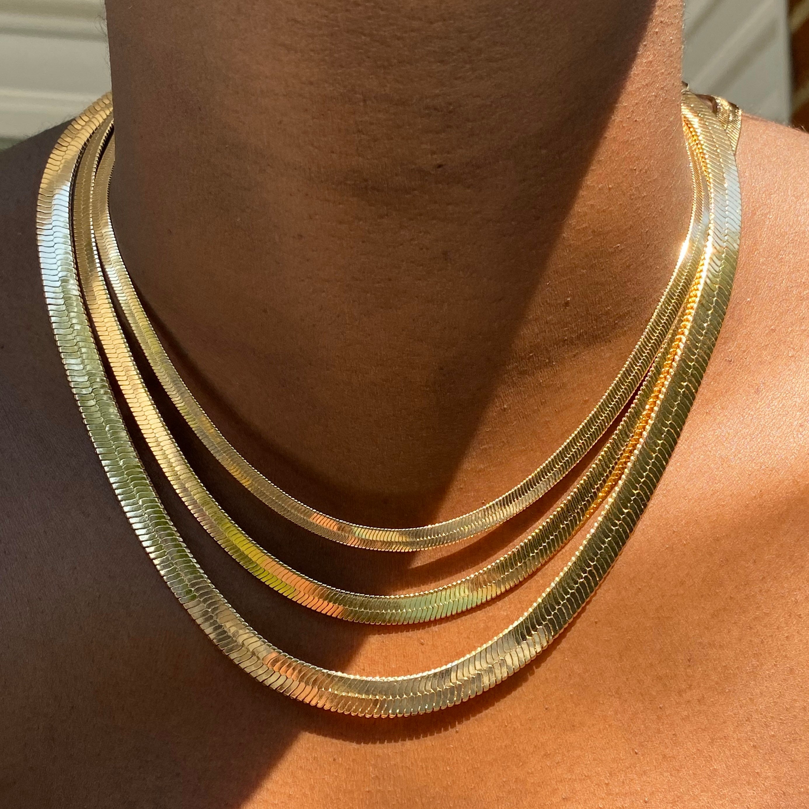 Thin Gold Flat Herringbone Necklace Layering Necklace | Etsy