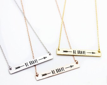 Tiny Gold Bar "Be Brave" Necklace - Dainty, Simple, Birthday Gift, Wedding Bridesmaid Gift