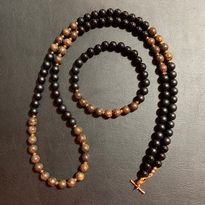 Men/'s 8mm Kanye Bronzite and Black Onyx Beaded Necklace