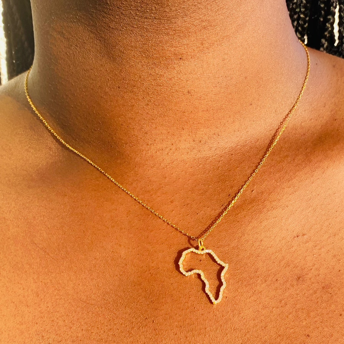 Gold Africa Necklace Sterling Silver Africa Necklace Etsy