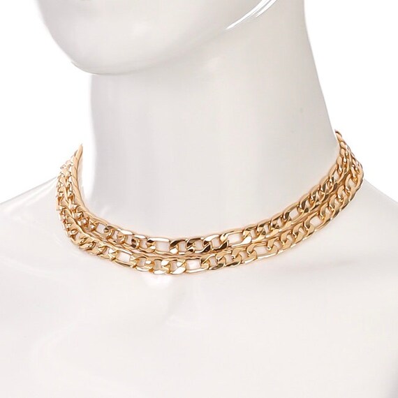 Double Flat Cuban Chain Link Necklace 