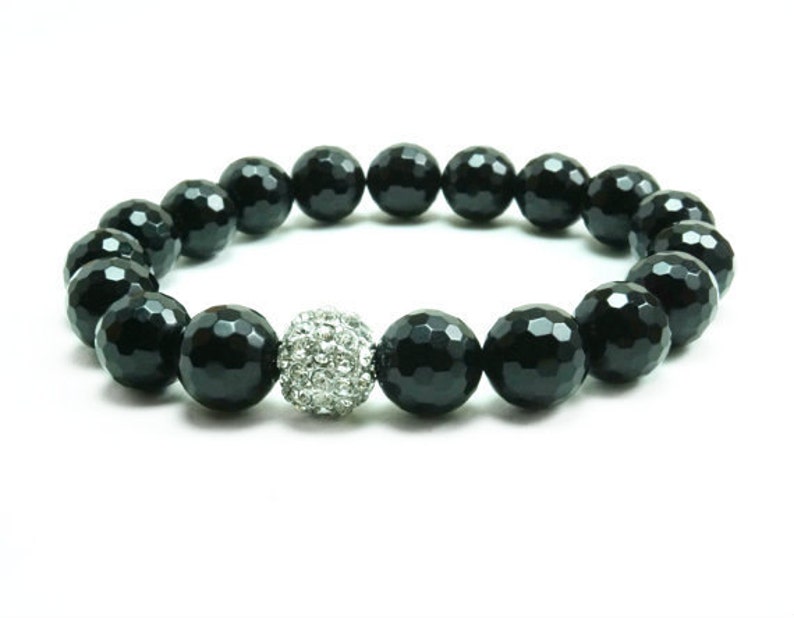 Unisex Bling Onyx Stretch Beaded Bracelet