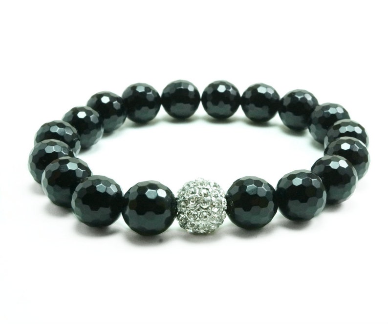 Unisex Bling Onyx Stretch Beaded Bracelet