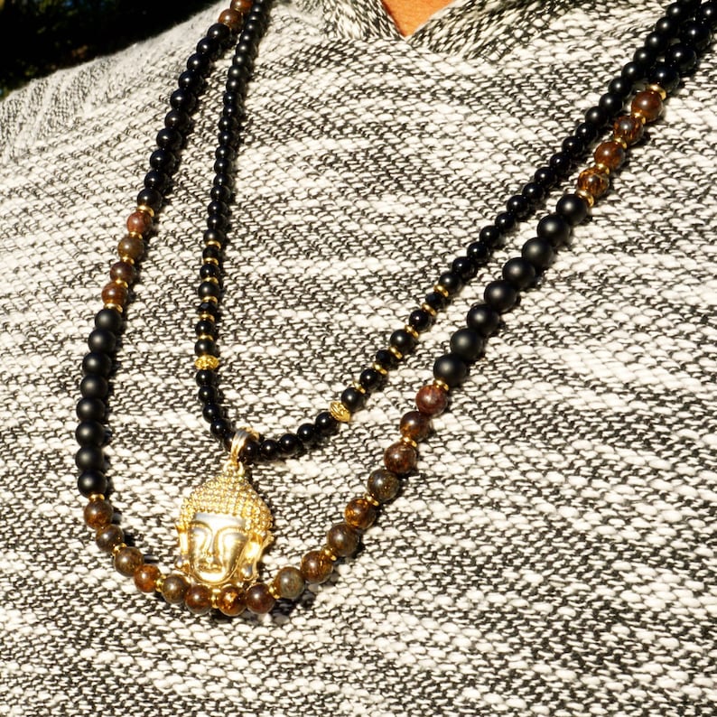 Men/'s 8mm Kanye Bronzite and Black Onyx Beaded Necklace