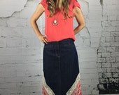 Womens Clothes Denim Skirt Upcycled Clothing Pencil Boho Womens Wear Hippie Fashion Bohemian Eco Friendly