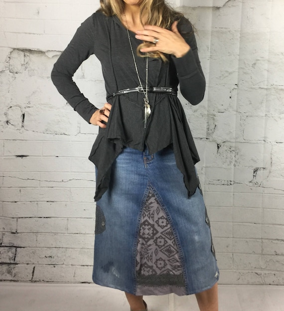 Upcycled Clothing Boho Clothing Bohemian Clothing Denim Skirt Etsy