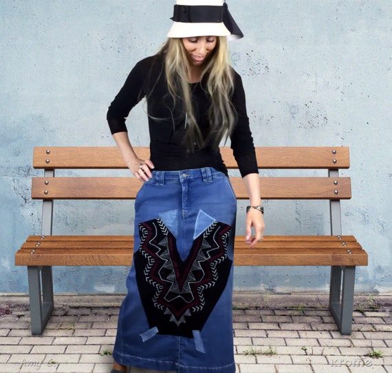 bohemian denim skirt