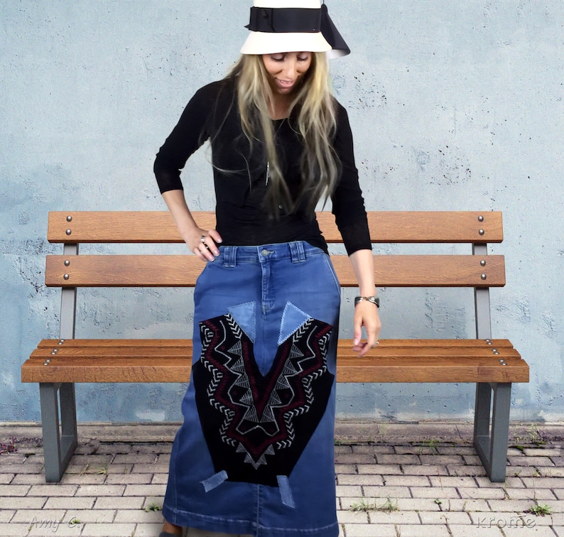 Boho Clothing Bohemian Clothing Long Denim Skirt Upcycled Etsy