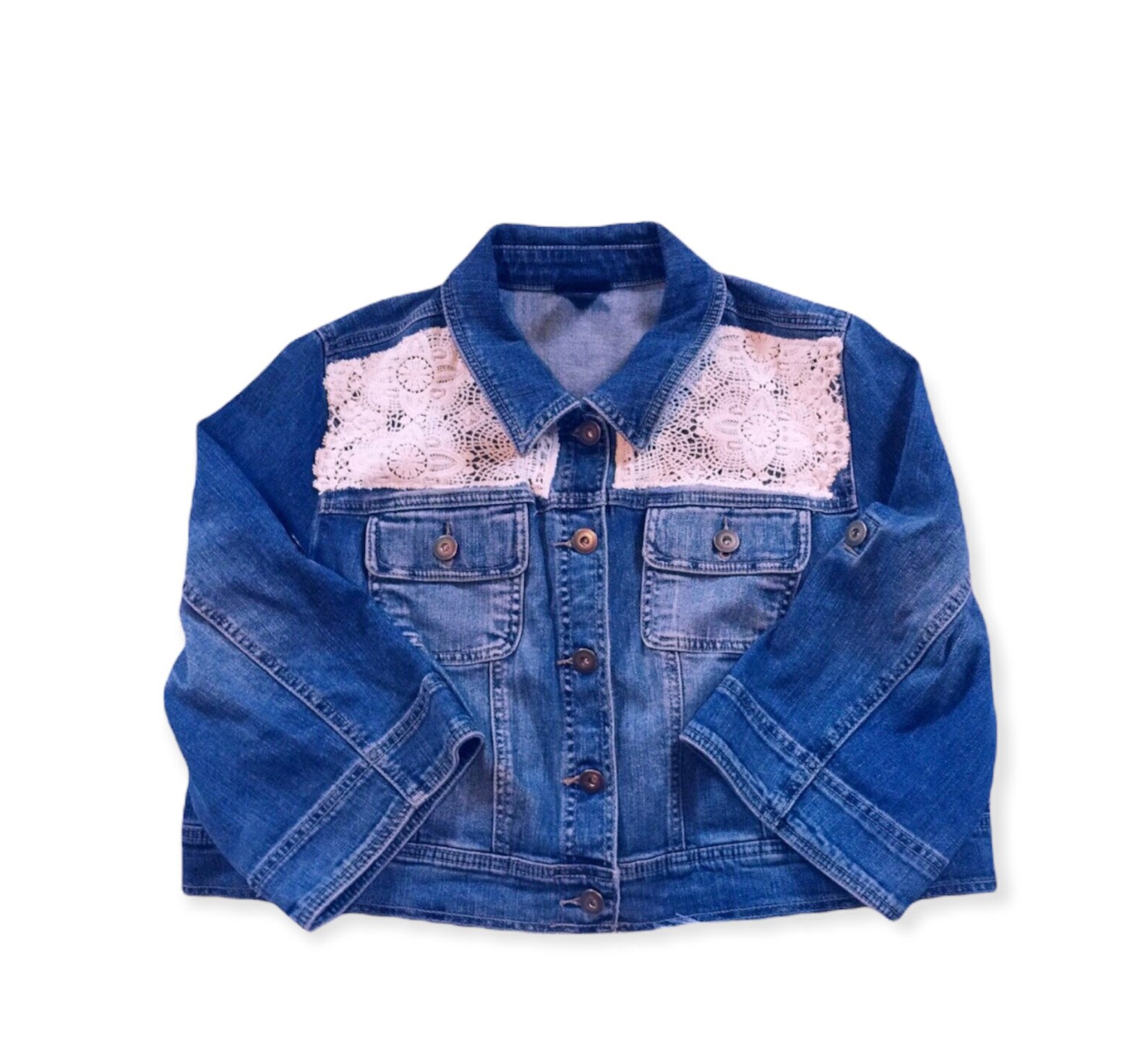 Womens Denim Jacket Distressed Denim Jacket Boho Lace Jacket Etsy