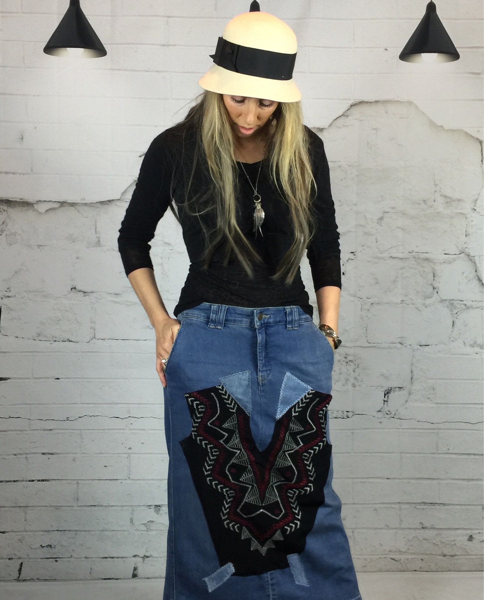 Boho Clothing Bohemian Clothing Long Denim Skirt Upcycled Etsy