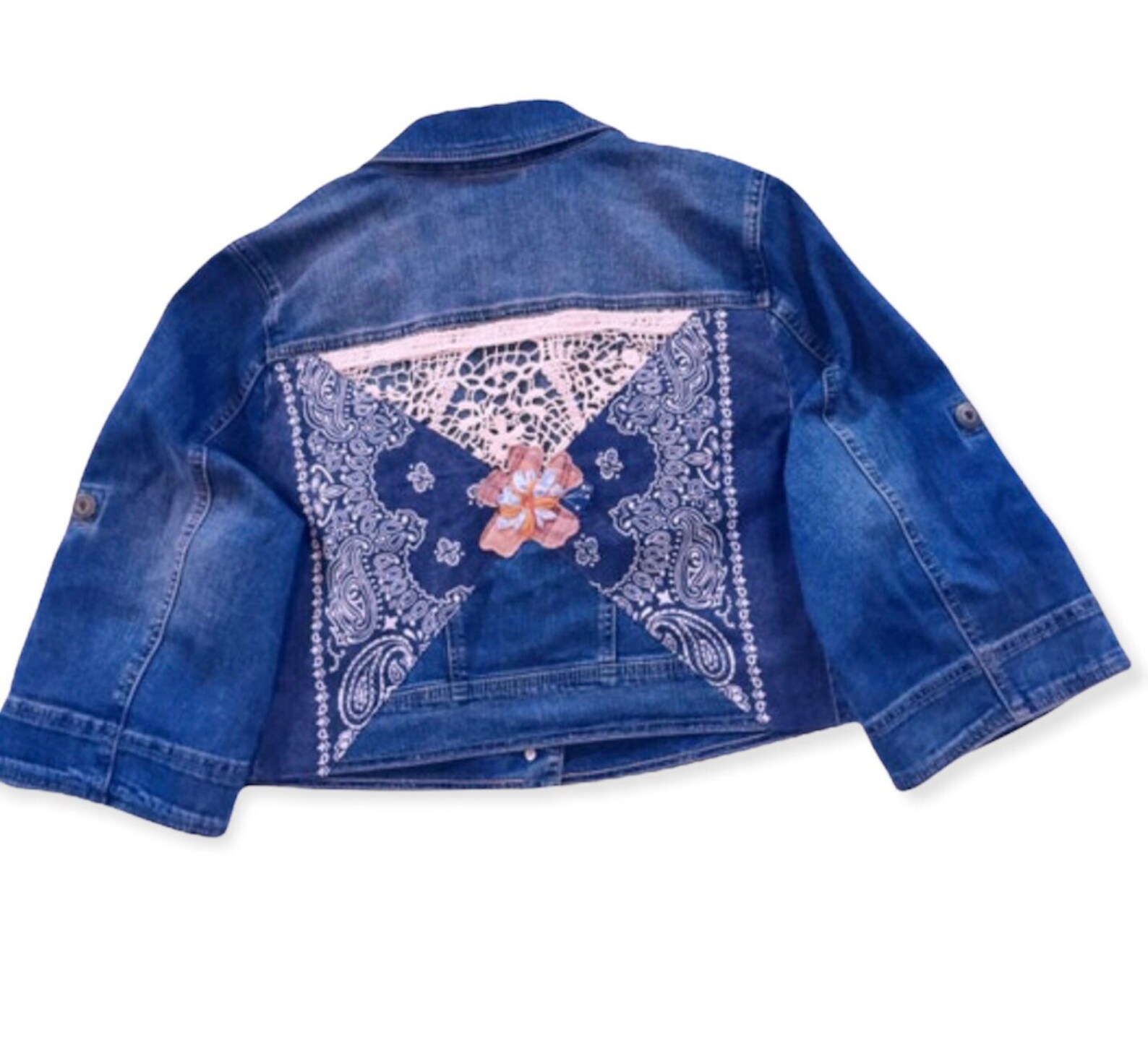 Womens Denim Jacket Distressed Denim Jacket Boho Lace Jacket Etsy