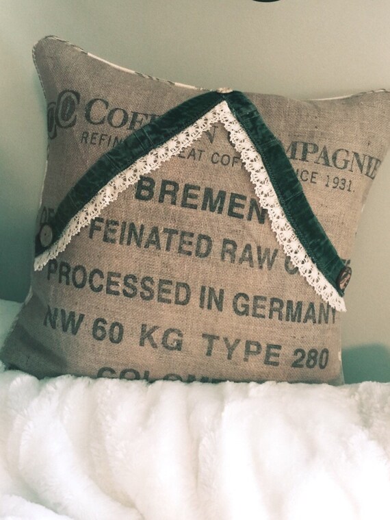 Burlap Pillow Burlap Bag Pillow Down Filled Throw Pillow Etsy