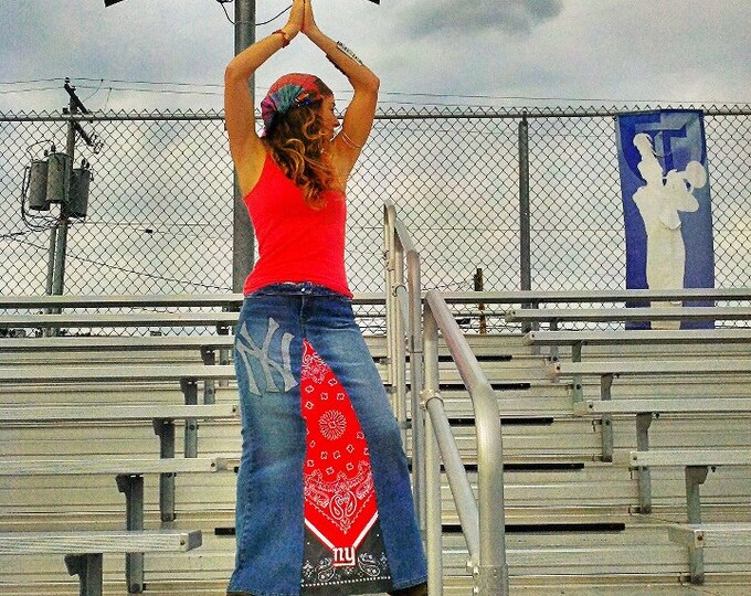 Denim Maxi Skirt Long Red and Blue Skirt Bandana Skirt New - Etsy