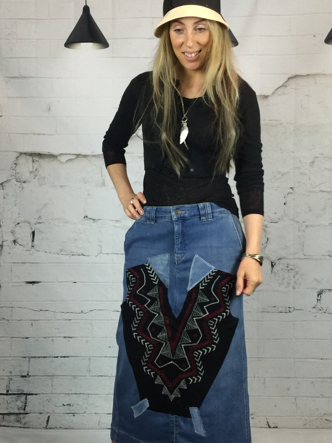 Boho Clothing Bohemian Clothing Long Denim Skirt Upcycled Etsy