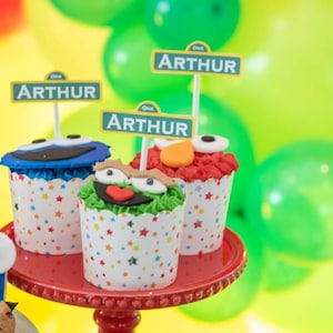 Elmo birthday decor, Sesame street cupcake wrapper, sesame street sign, sesame street party, elmo birthday, first birthday, cupcake topper