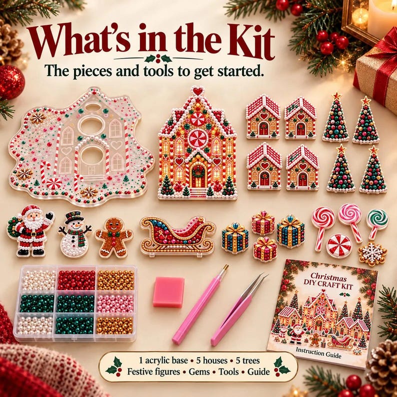 DIY Christmas Village Kit, 3D Gem Art Christmas House Decor, Handmade ...
