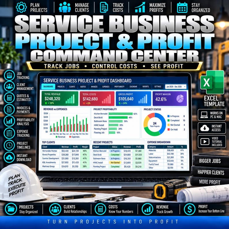 Project Management Spreadsheet Excel | Service Business Job Costs ...