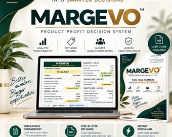 Produktgewinnrechner-Tabelle | Preis-, Margen- und CAC-Analyse | E-Commerce-Tool | MARGEVO