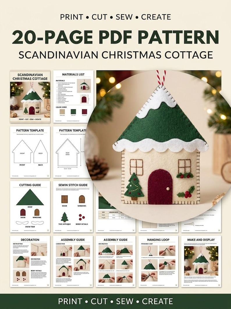 Buy Scandinavian Christmas Cottage Felt Ornament Pattern (PDF Download