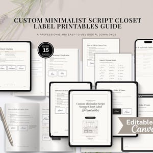 Etiquetas minimalistas personalizadas para armarios, guía imprimible para organizar el guardarropa, etiquetas y planificador para el almacenamiento del dormitorio.