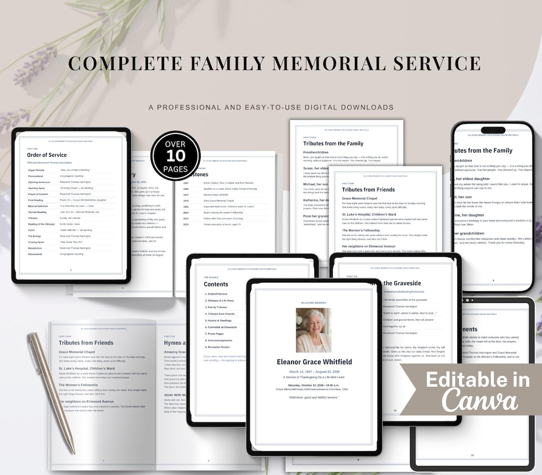 Complete Family Memorial Service Bundle | Funeral Program Canva ...