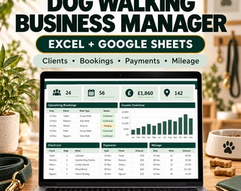 Dog Walking Business Manager Spreadsheet | Excel + Google Sheets (Digital Download)
