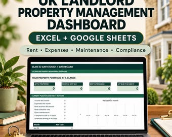 UK Landlord Property Management Dashboard | Excel + Google Sheets (Digital Download)