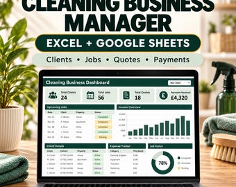 Cleaning Business Manager Spreadsheet | Excel + Google Sheets (Digital Download)