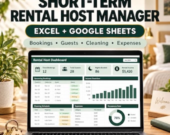 Short-Term Rental Host Manager | Excel + Google Sheets Dashboard (Digital Download)
