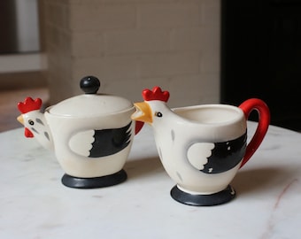 Art Deco Coq Rouge Chicken form Sugar bowl and Cream Jug