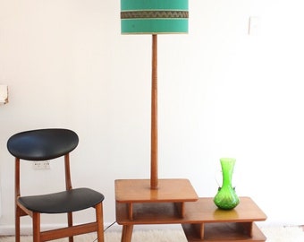1950s Floor Lamp Side Table with Emerald Green Fabric Shade Pick Up Sydney