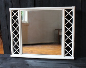 Bamboo Framed Mirror in White c1970s PICK UP SYDNEY