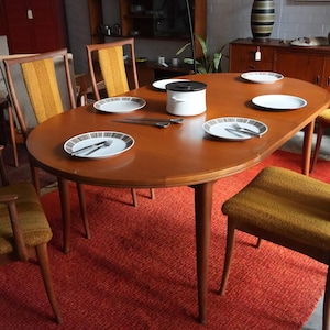 SOLD SOLD Mid Century Parker teak Extension Oval Dining Table, Seat 6-12, c1960s