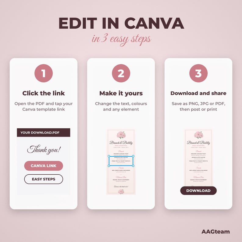 Bridal Shower Brunch Menu Template, Brunch and Bubbly Menu, Blush Pink ...