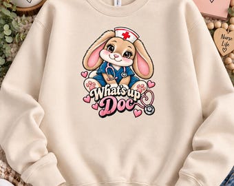 Felpa "What's Up Doc Nurse Bunny", regalo per infermiere/i.