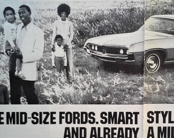 Ford Torino 1972 African American Family Car buyers 2 pages National Advertising Minorites BW Photos St. Wagon  13 x 10. Ready for Framing.