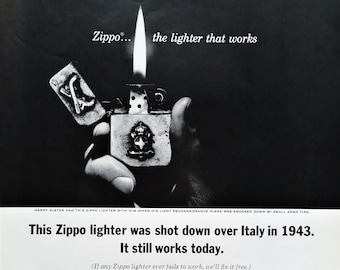 WWII Zippo Ad Print: Slater's Reconnaissance Plane, Pilot Insignia (13x10 Frame)