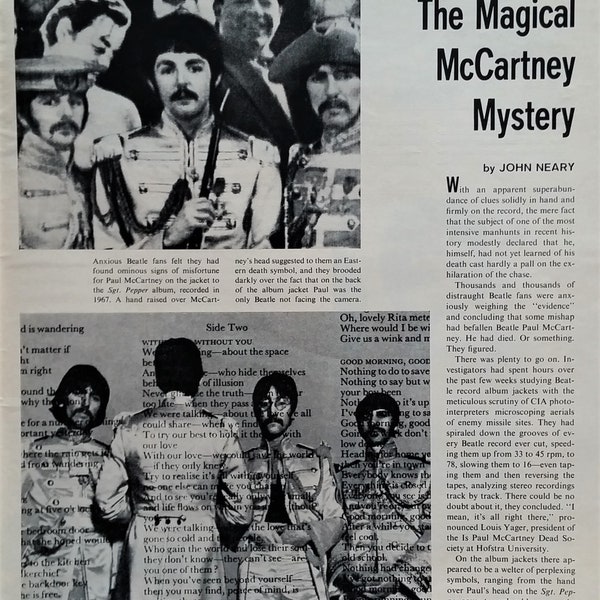 Paul McCartney Beatles 'Mystery' Paul Is Dead Magical Mystery Tour Album Jacket Scare BW Picture Story 2 pages Fun Historic Abbey Rd 13x10